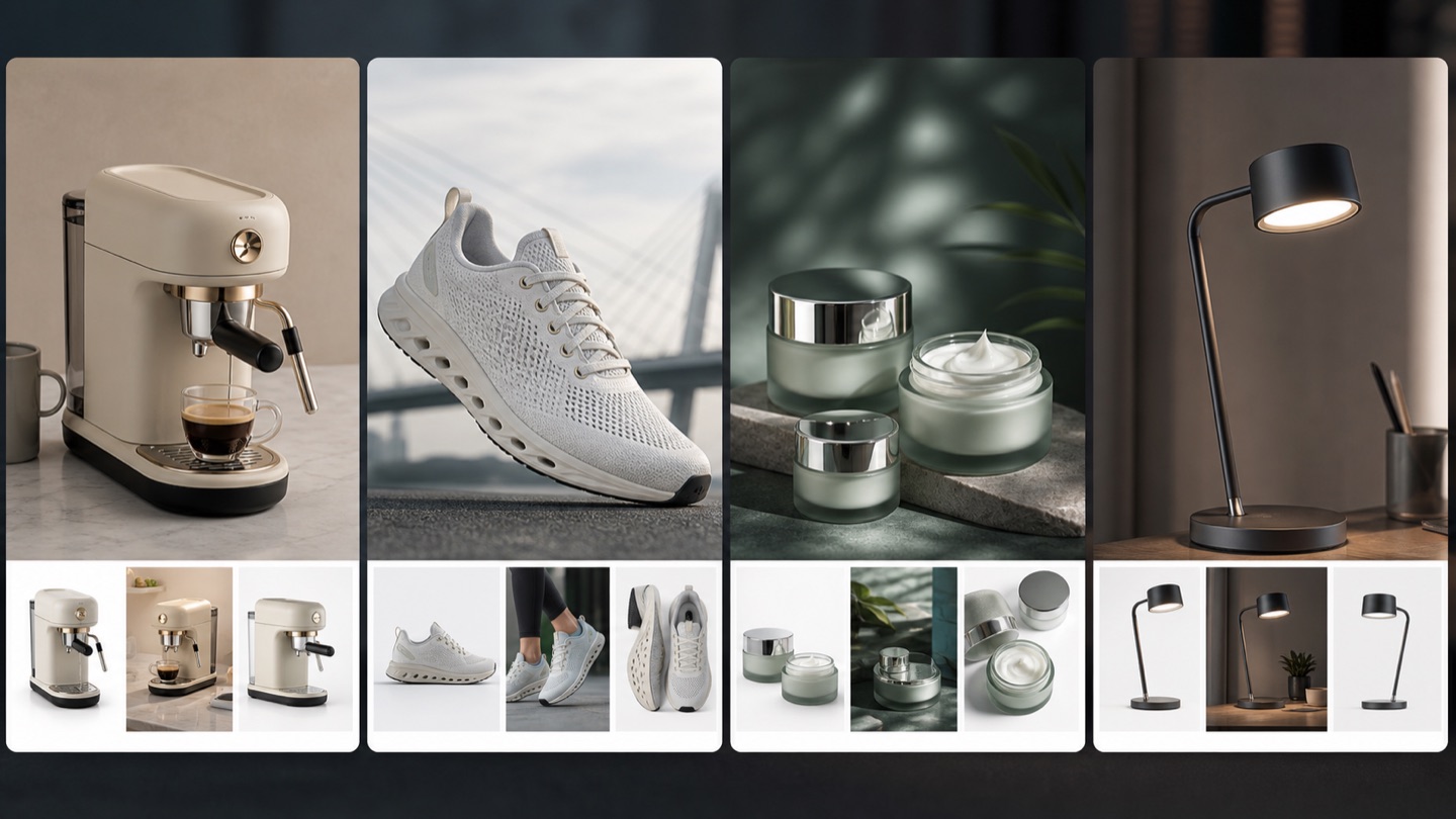 AI-productbeeldgenerator voor realistische en verkoopklare visuals - ecommerce-toepassingsbeeld