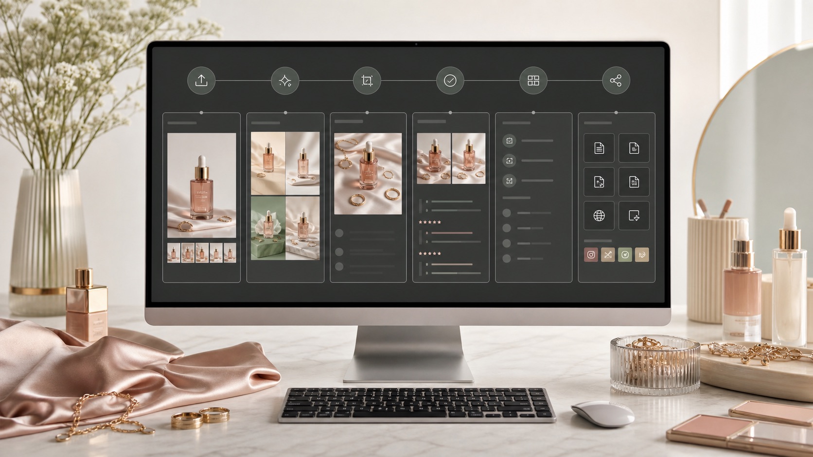 Software di fotografia prodotto AI | Rewarx Studio AI - Rewarx Studio AI collega generazione, review, metadata e pubblicazione.
