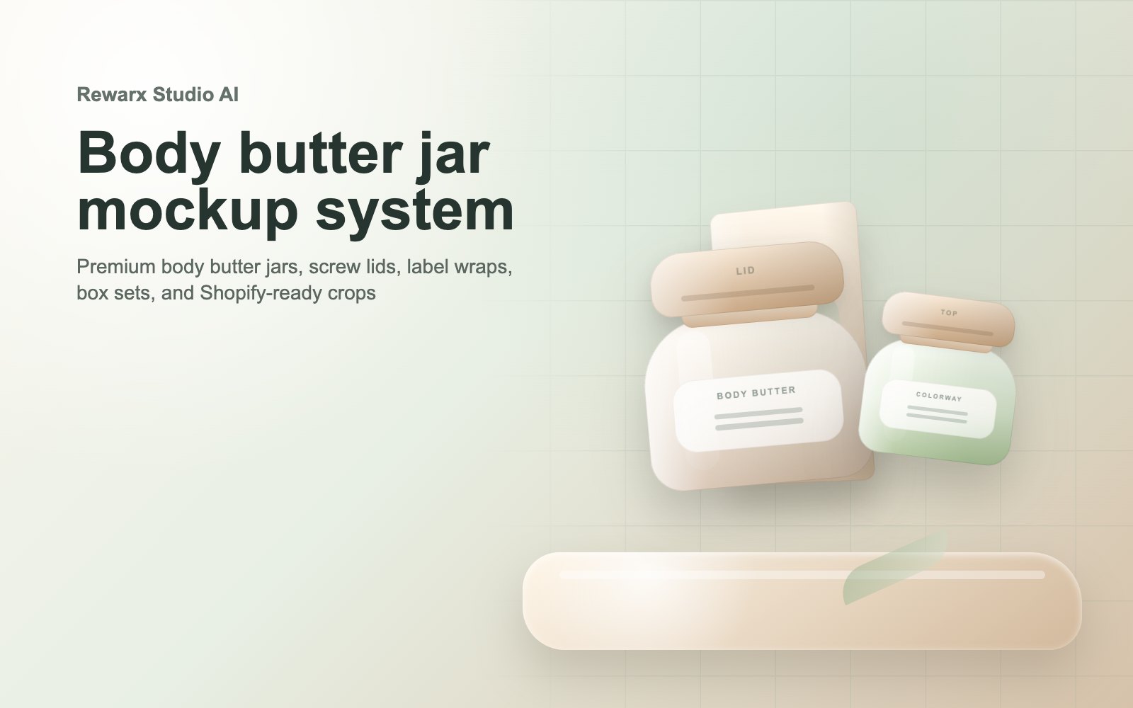 Rewarx Studio AI Shopify mockup-generator til body butter-flaskeflasker: Skab Shopify body butter-flaske-mockups hvor den rigtige SKU er nem at kontrollere
