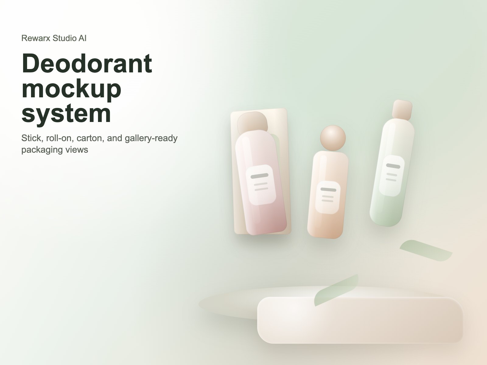 Rewarx Studio AI Generatore mockup packaging deodorante Shopify: Un deodorante può sembrare premium e perdere fiducia in galleria