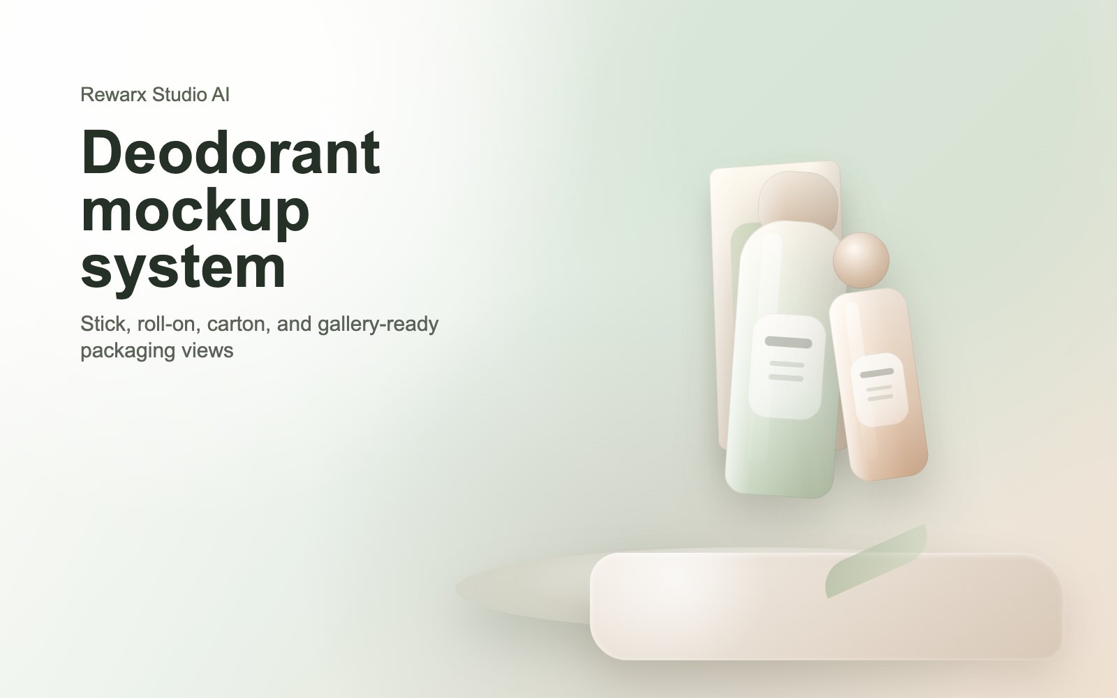 Rewarx Studio AI Generatore mockup packaging deodorante Shopify: Crea mockup di packaging deodorante Shopify in cui lo SKU reale resti verificabile