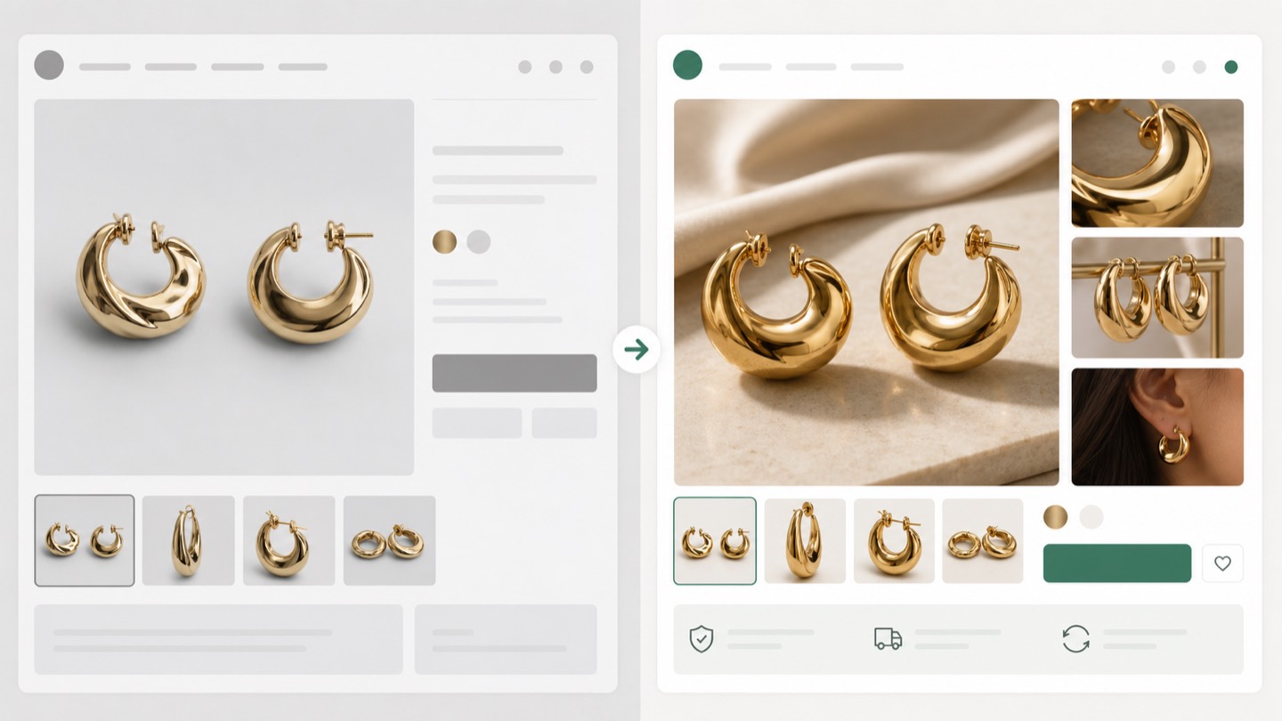 Before and after AI product photography example for AI modely pro Shopify obchody