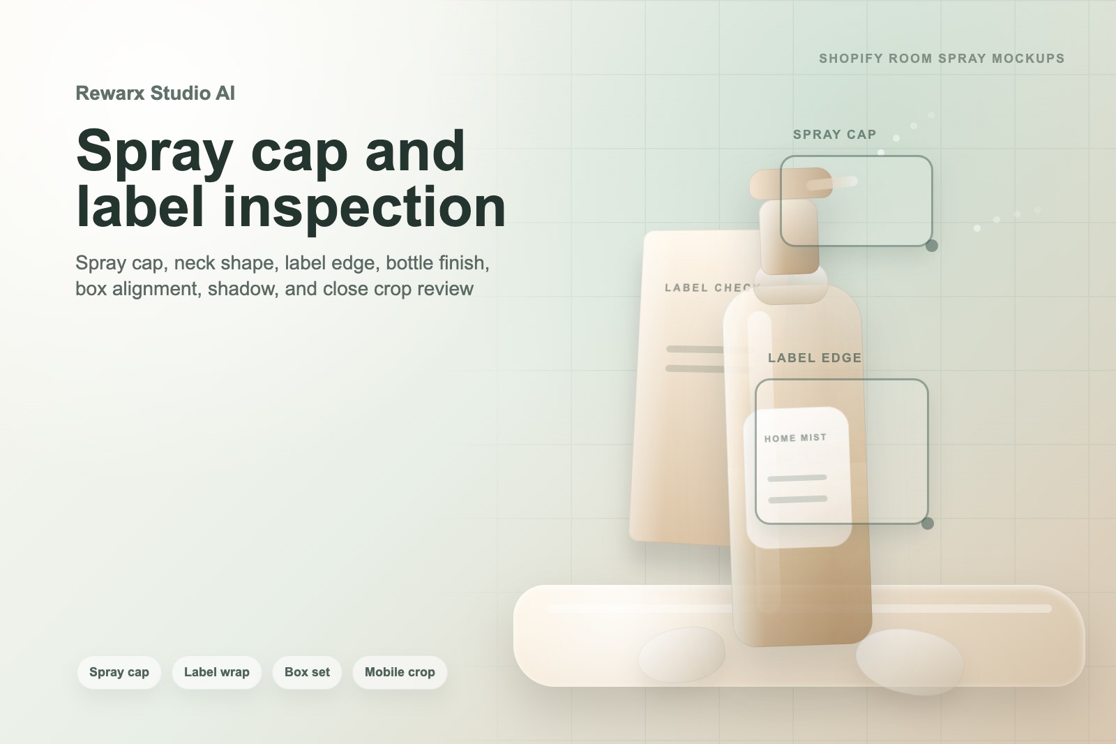 Rewarx Studio AI مولد mockup لعبوات زجاجة room spray Shopify: سير عمل mockup عبوات زجاجة room spray جاهز لـ Shopify