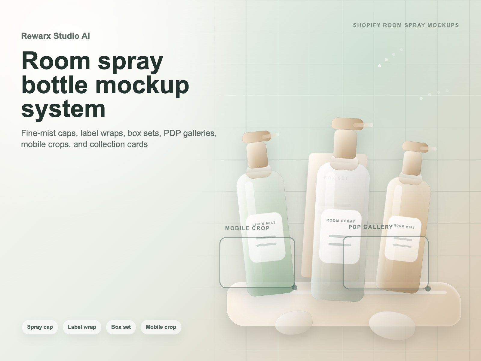 Rewarx Studio AI مولد mockup لعبوات زجاجة room spray Shopify: قد تبدو زجاجة room spray فاخرة لكنها تفقد الثقة داخل المعرض