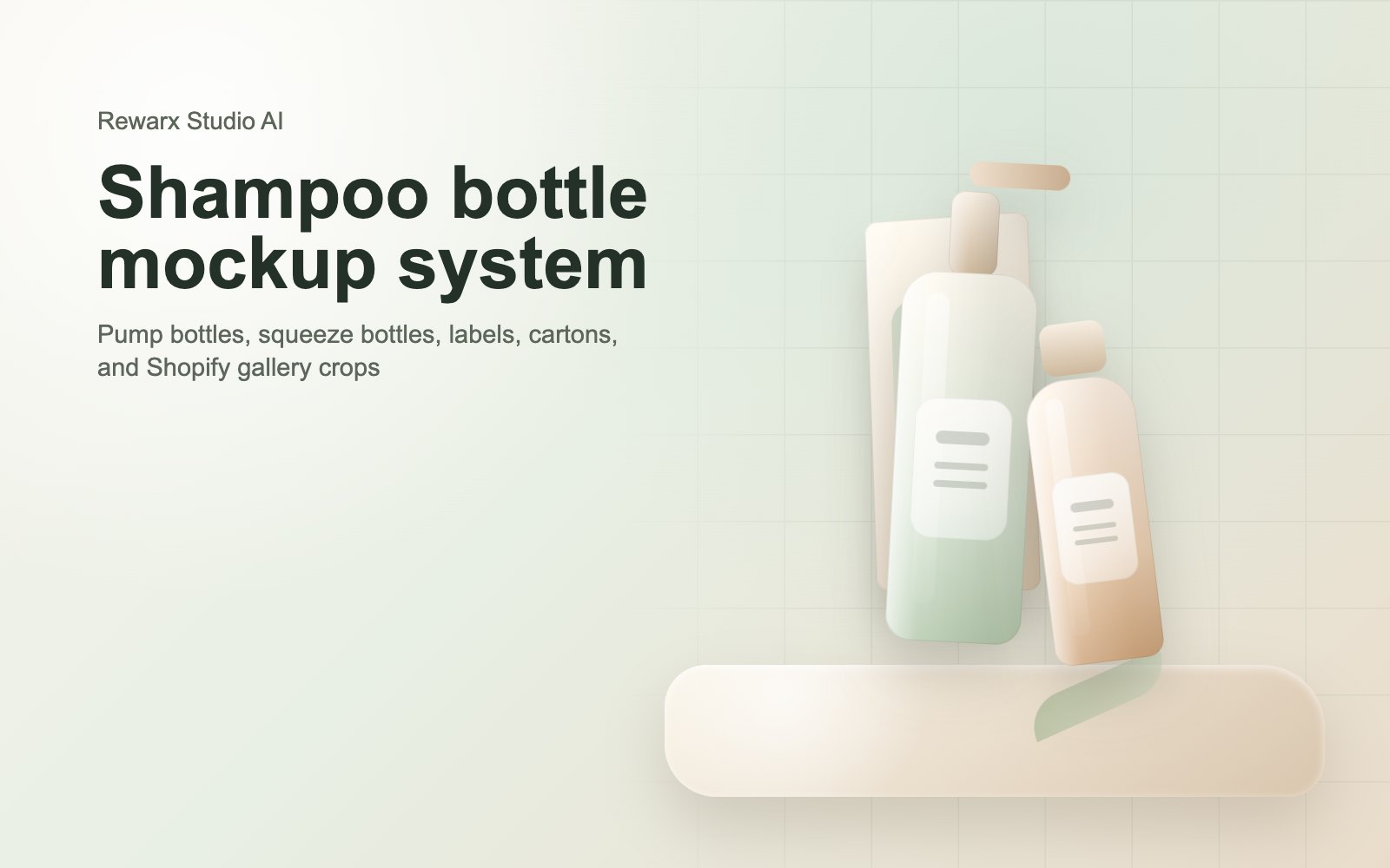 Rewarx Studio AI Gerador de mockups de frascos de frasco de shampoo Shopify: Crie mockups de frascos de frasco de shampoo Shopify em que o SKU real continue fácil de revisar