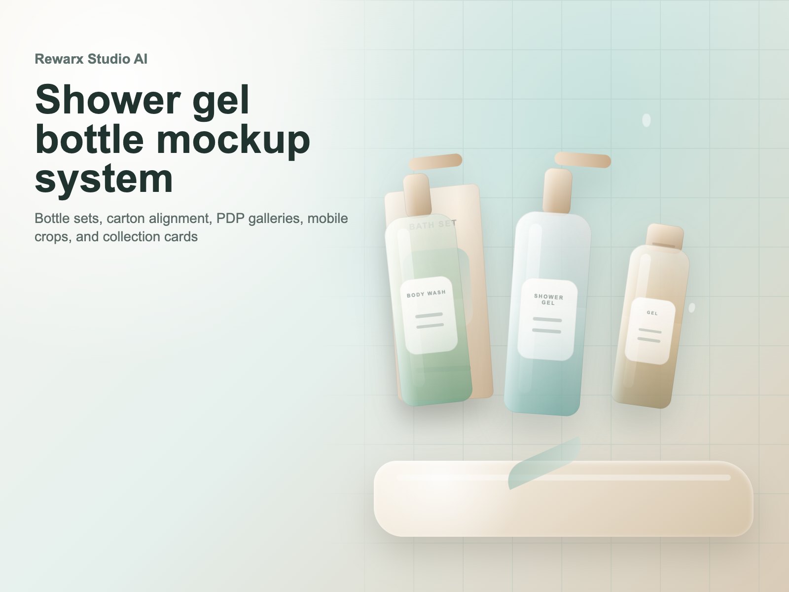 Rewarx Studio AI Shopify Duschgel-Flasche-Flaschen-Mockup-Generator: Duschgel-Flasche-Flaschen können hochwertig wirken und in der Galerie trotzdem Vertrauen verlieren